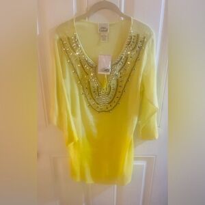 Oso Casuals Yellow Embellished with rinestones beads Tunic Top